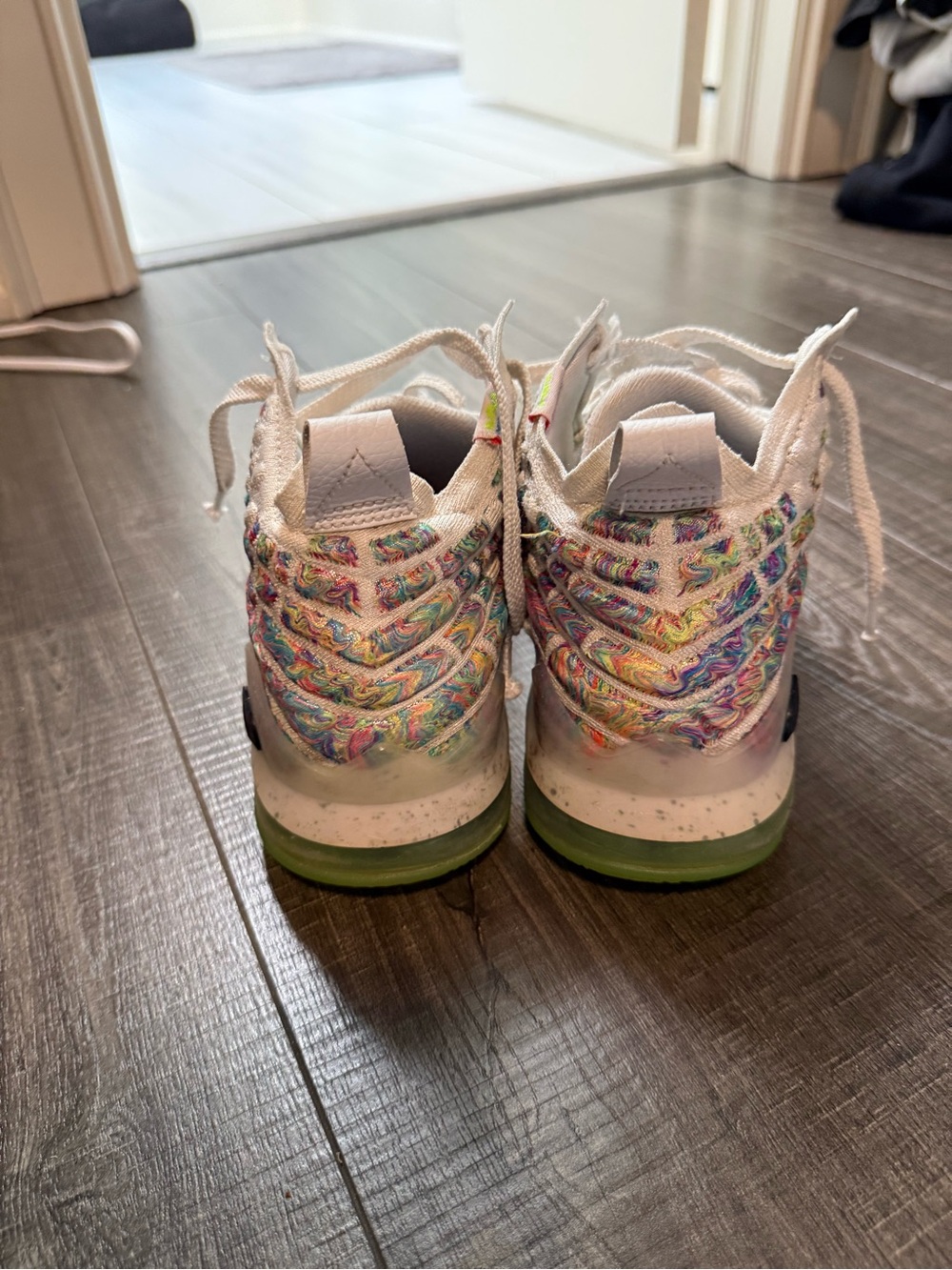 Nike White Kids Sneakers with Multicolor Embroidered Accents and Green Sole - Picture 2 of 5